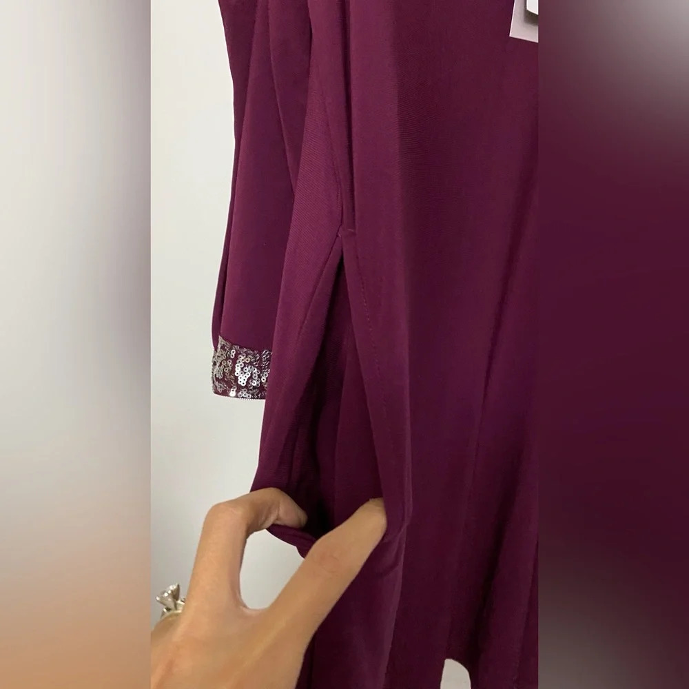 NWT Nina Leonard Sequin Cold Shoulder Dress Wine Size Small - Picture 7 of 9